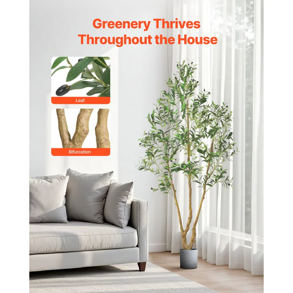 Artificial Olive Tree — 7 ft, Rubber Silk Foliage with Black Pot