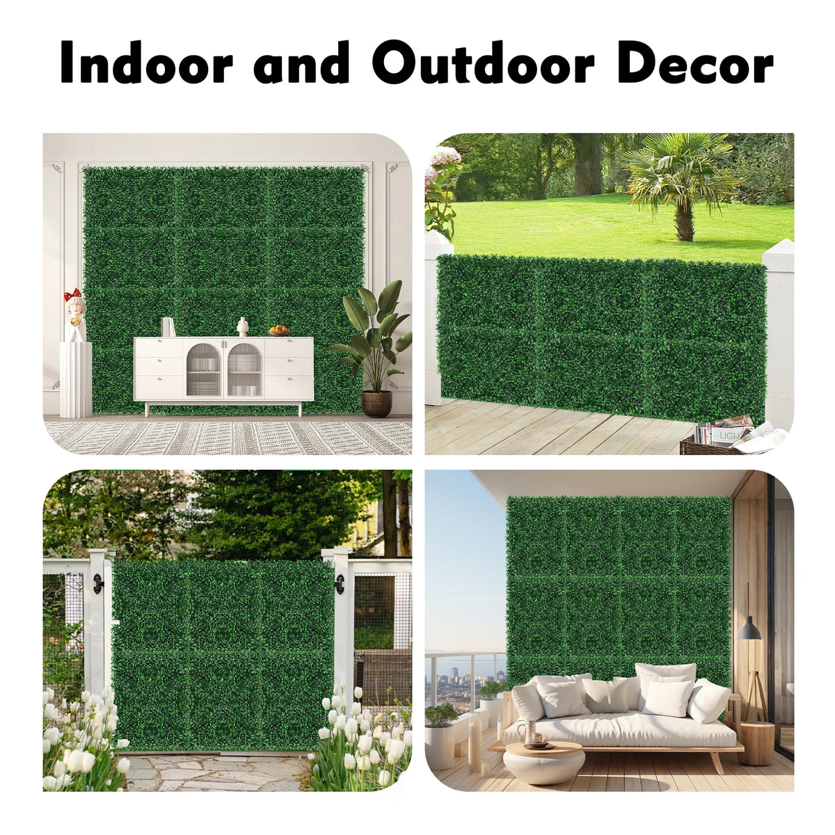 Artificial Hedge Wall Panels — 12-Piece Set, Interlocking Mesh Back