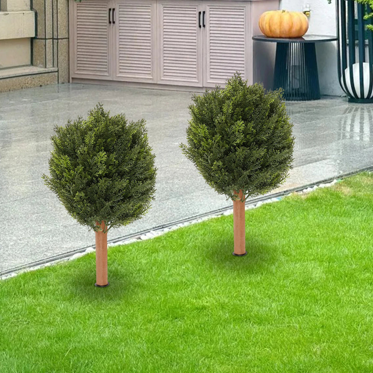 Artificial Cypress Trees, 2.3 ft, Set of 2 with Ground Spikes
