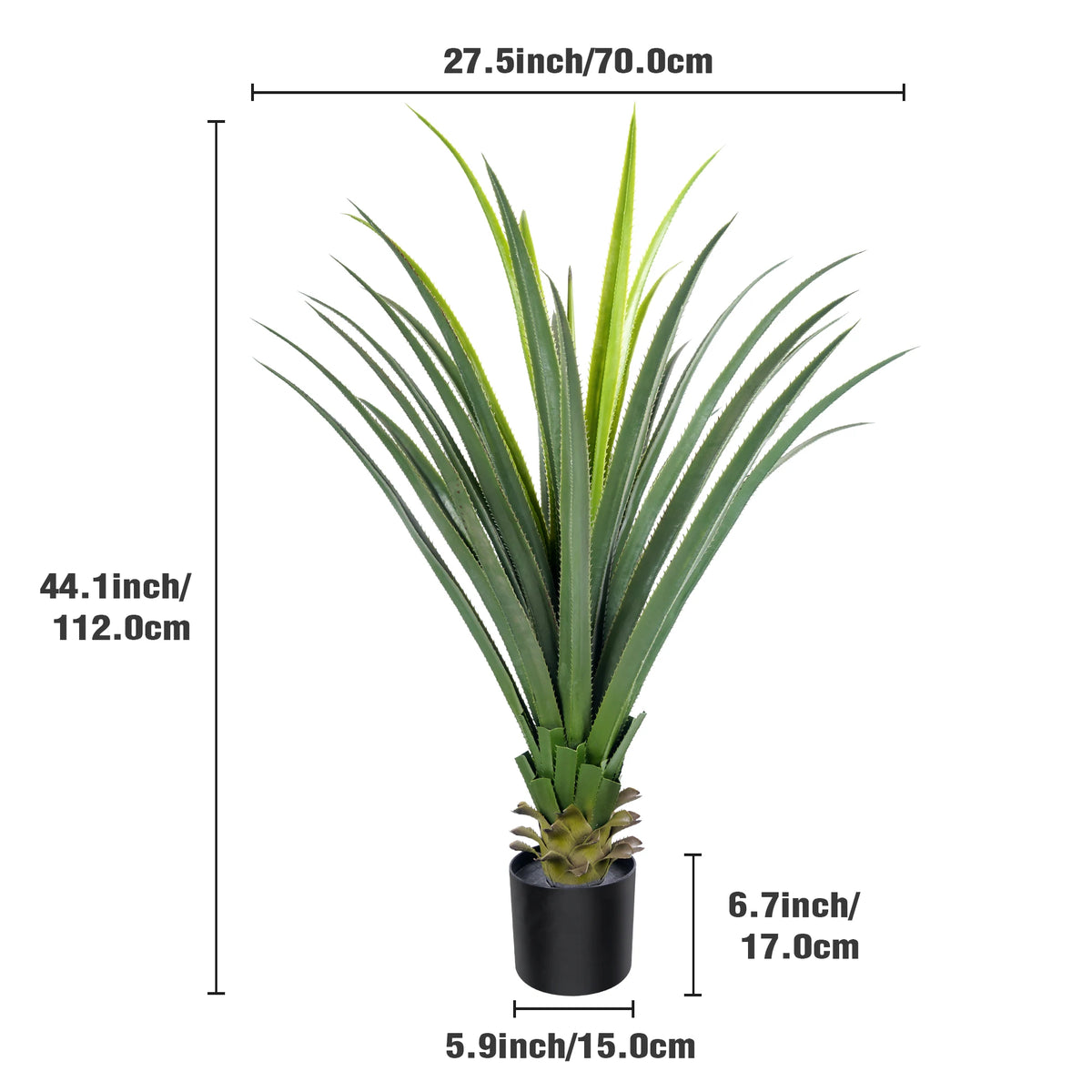 Artificial Agave Plant — 3 to 4 ft, Spiked Leaves in Black Pot