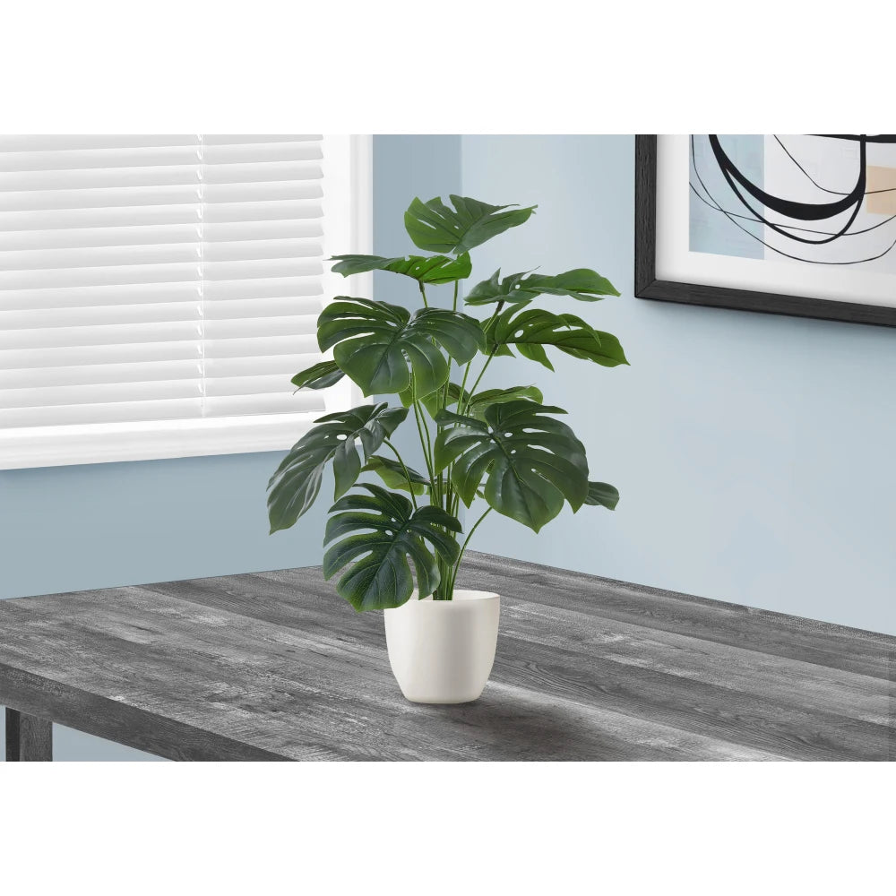 Artificial Monstera Plant — 24 in, Real-Touch, White Tabletop Pot
