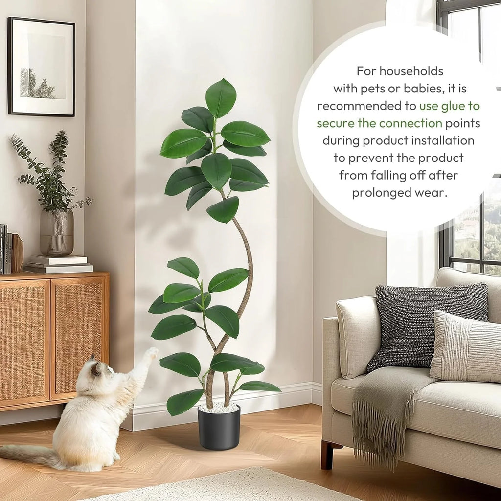Artificial Fiddle Leaf Fig Tree — 7 ft, Black Resin Planter with Stone