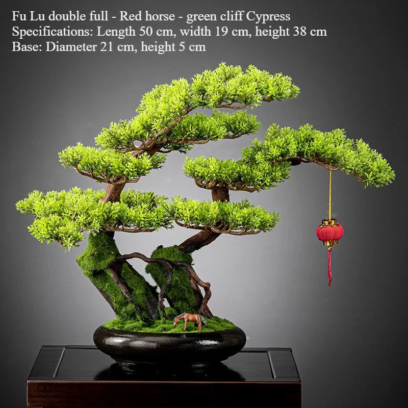Pot and base of the 3ft artificial pine bonsai, topped with moss and stone