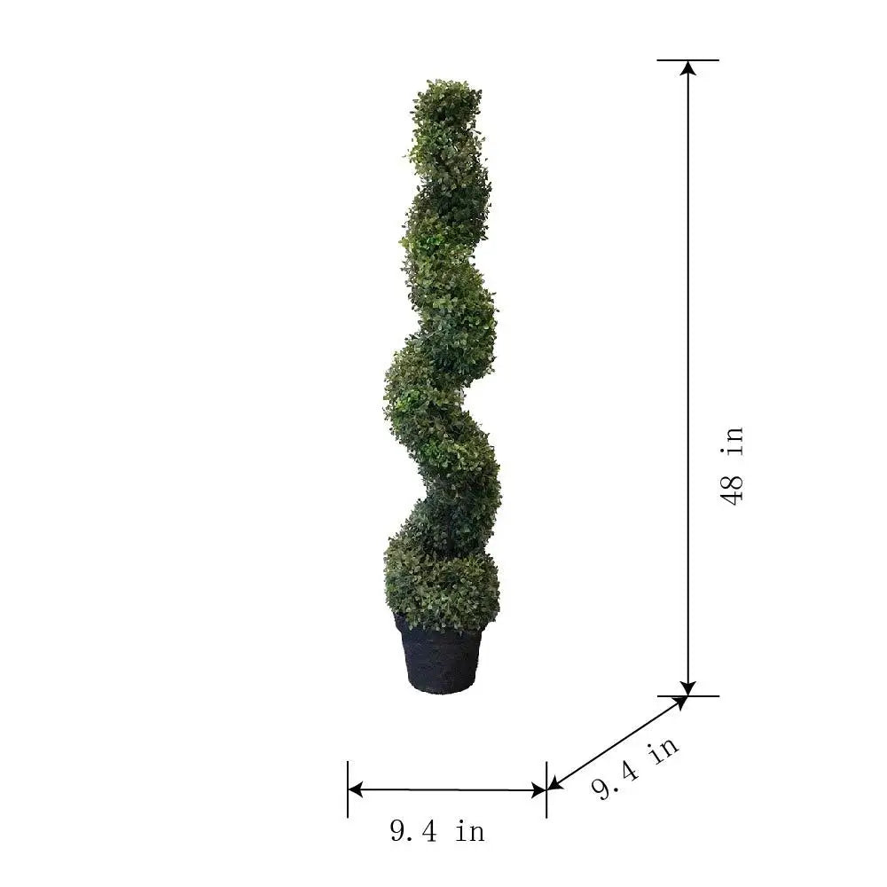 Artificial Boxwood Spiral Topiary — 4 ft, Slender Profile, Grey Pot