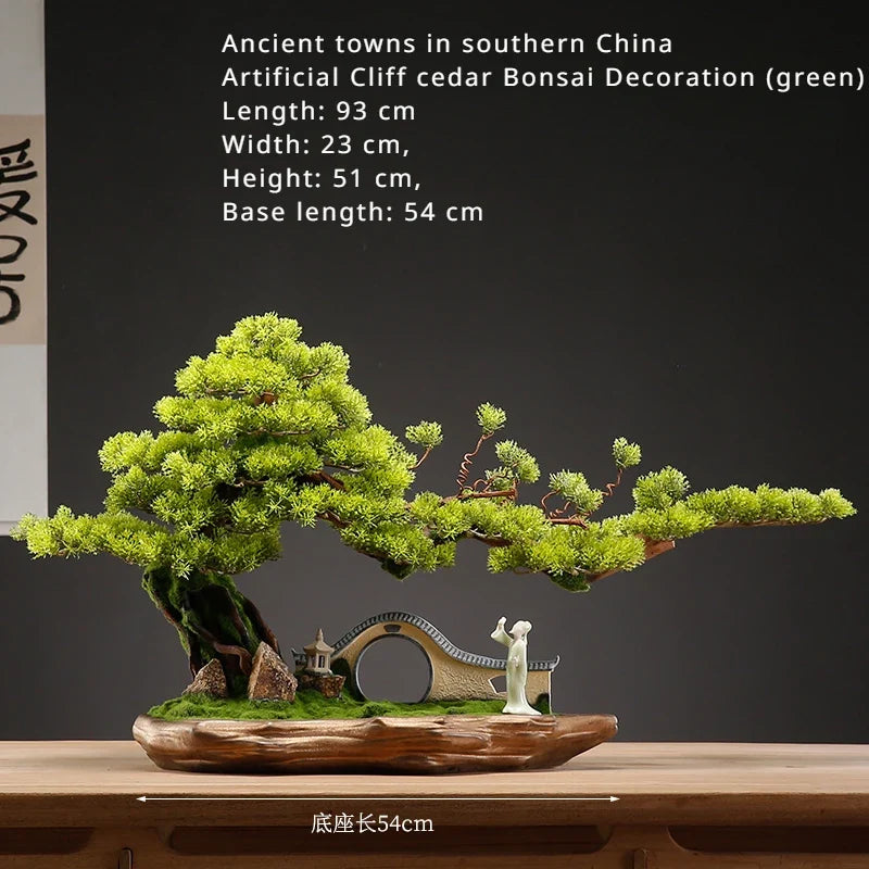 The sculpted trunk of the 4ft Zen bonsai curving up out of its shallow pot