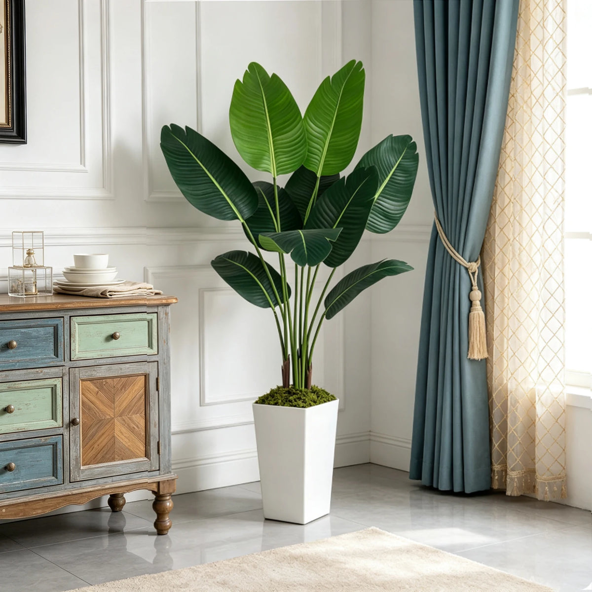 Artificial Bird of Paradise Plant — 4.1 ft, Silk Foliage in White Planter
