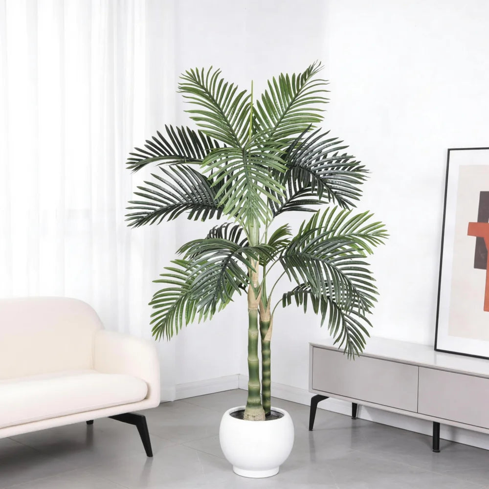 Artificial Golden Cane Palm Tree — 6 ft, Black Pot
