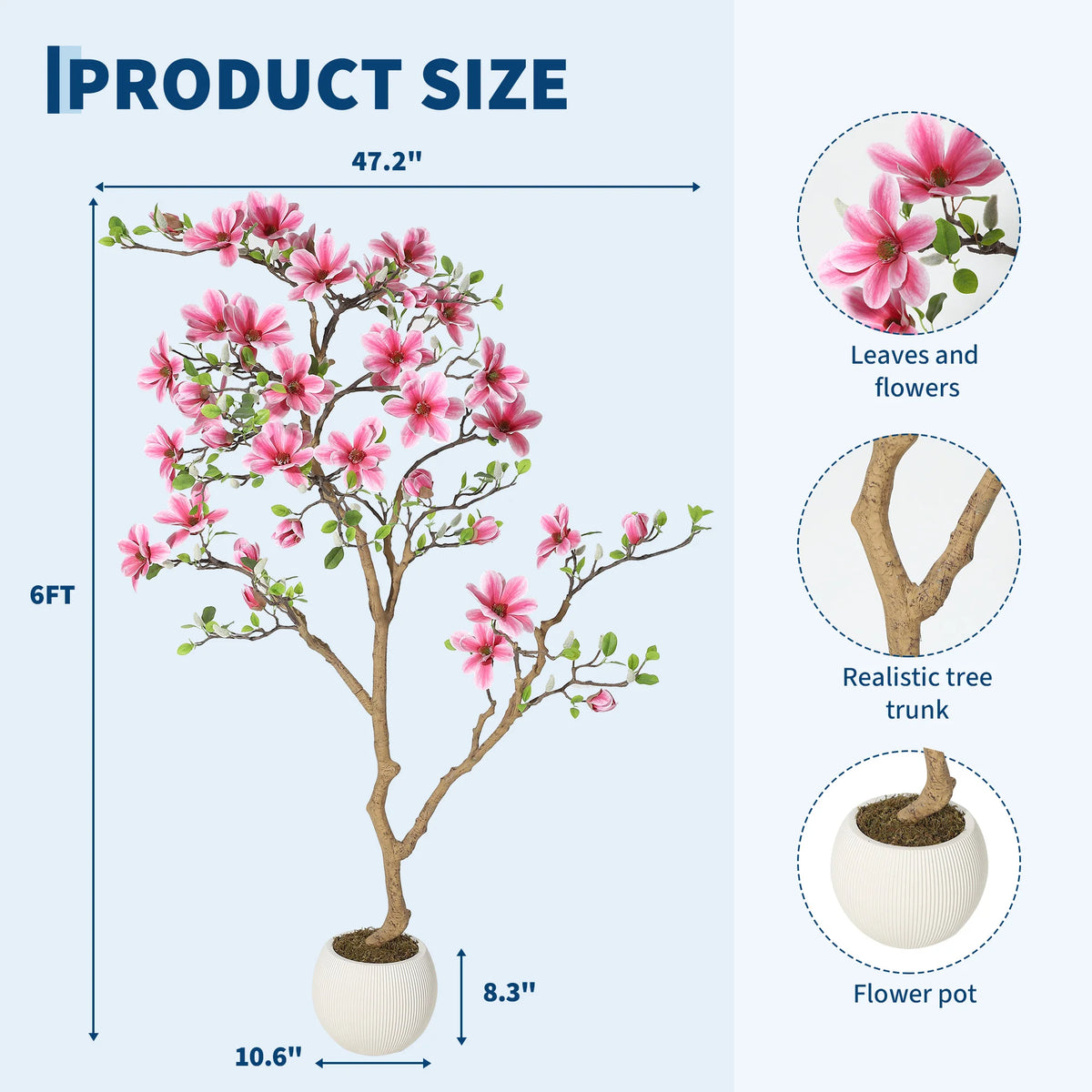 Artificial Pink Magnolia Tree — 4 to 6 ft, Weighted Pot, UV Resistant