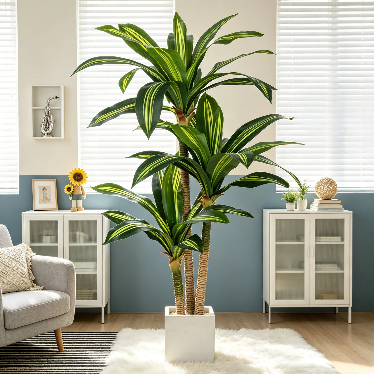 Artificial Dracaena Tree — 4 to 6 ft, Three-Stalk Design