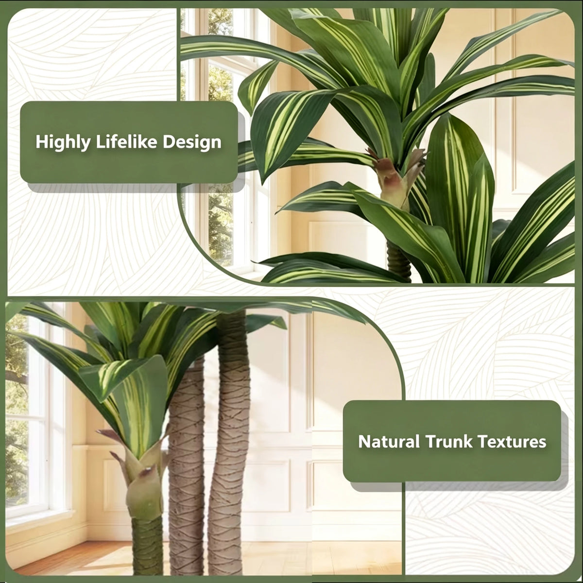 Artificial Dracaena Tree — 4 to 6 ft, Three-Stalk Design