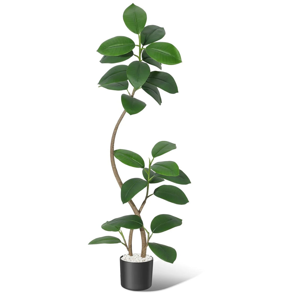 Artificial Fiddle Leaf Fig Tree — 7 ft, Black Resin Planter with Stone