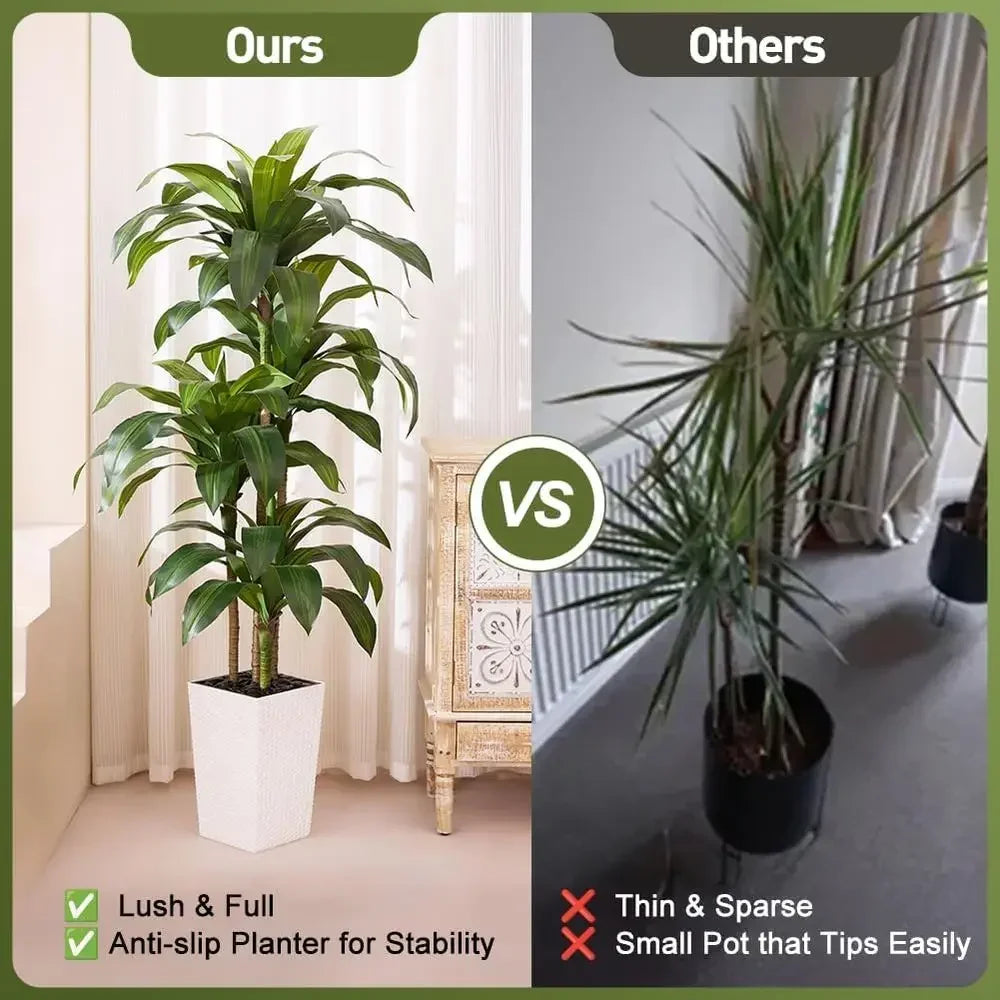 Artificial Dracaena Tree, 6 ft, UV-Resistant, Tapered Planter with River Rock
