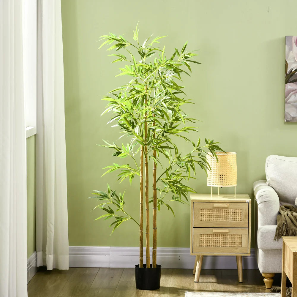 Artificial Bamboo Tree — 5.9 ft, 924 Leaves in Black Nursery Pot