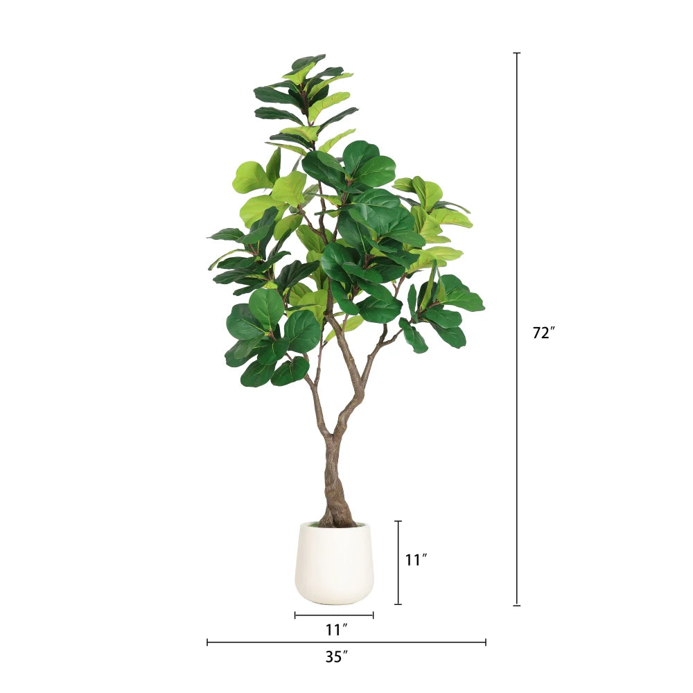Artificial Fiddle Leaf Fig Tree — 6 ft, White Pot with Moss-Topped Soil