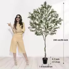 Artificial Olive Tree, 5.25 to 8 ft, Silk Leaves with Fruit, Black Pot