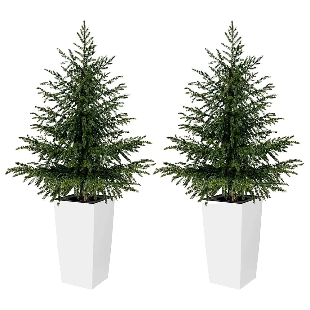 Artificial Norfolk Pine Trees — 4 ft, Set of 2, Black or White Planter