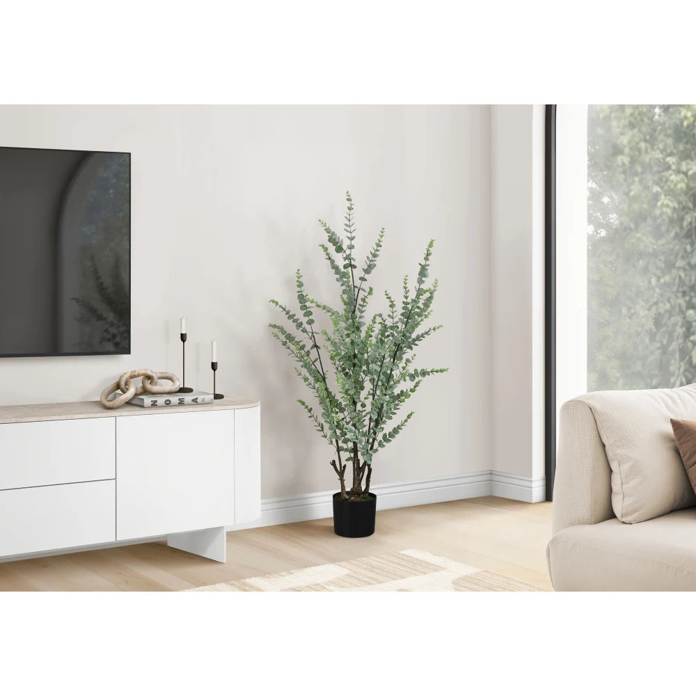 Artificial Eucalyptus Tree — 3.7 ft, 1,440 Leaves in a Black Pot