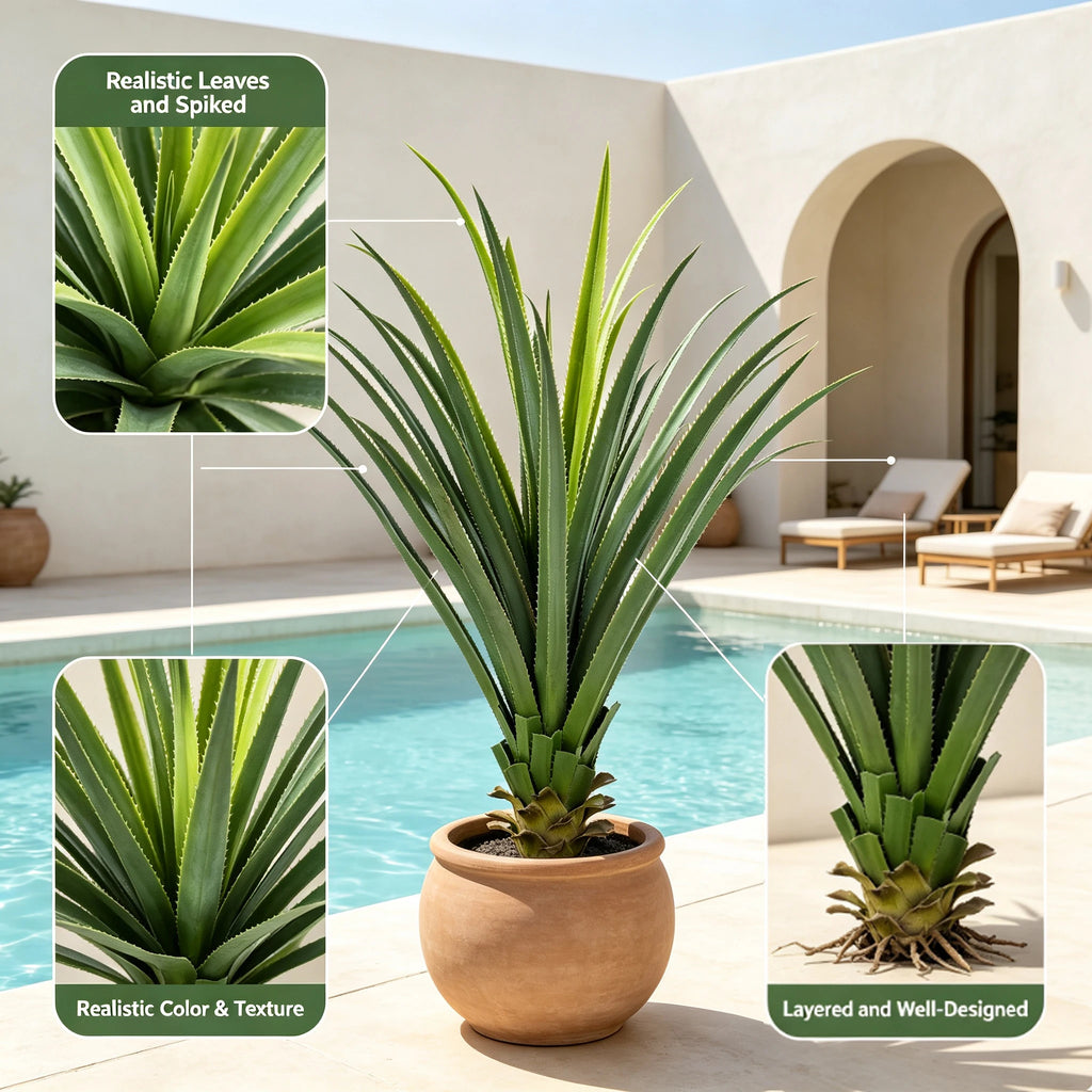 Extra photo of the artificial agave plant in a black pot