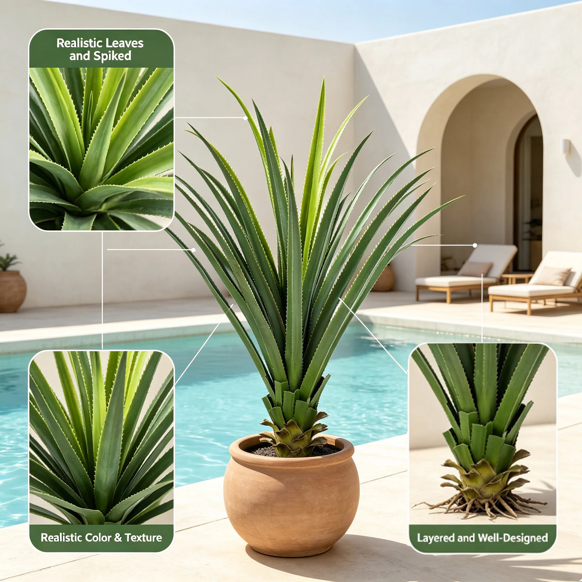 Artificial Agave Plant — 3 to 4 ft, Spiked Leaves in Black Pot