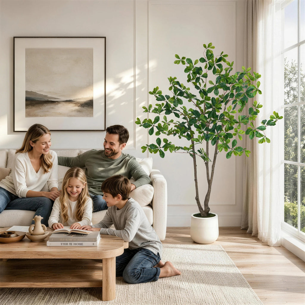 Artificial Black Olive Tree — 5 to 7 ft, PE Foliage, White Round Pot