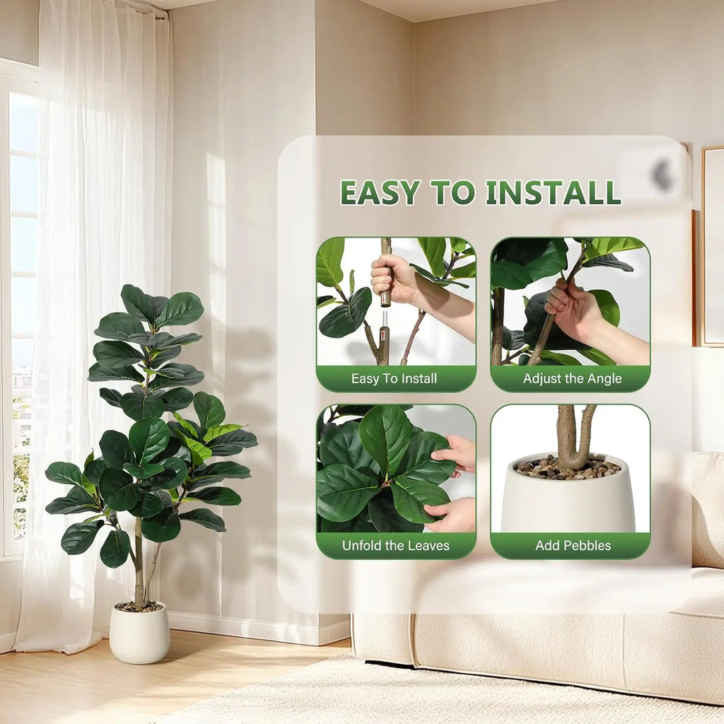 Artificial Fiddle Leaf Fig Tree — 4 to 7 ft, Weighted Planter, 5-Minute Assembly