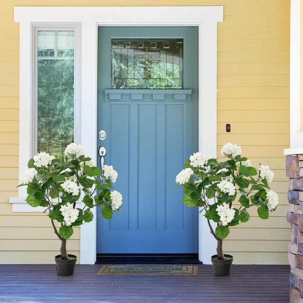 Artificial Hydrangea Tree — 3.5 ft, 11 White Blooms in Plastic Pot