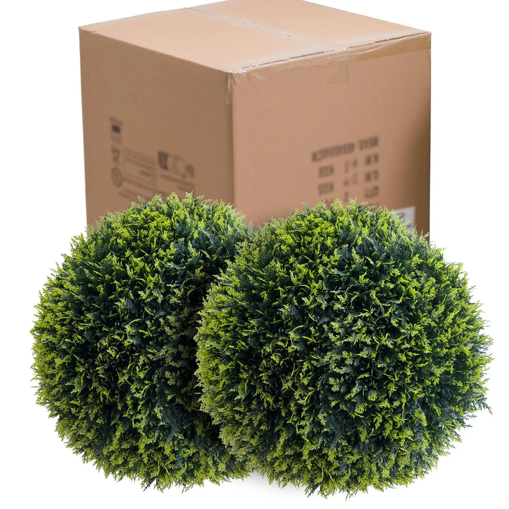 Artificial Cedar Topiary Balls — 17 to 23 in, Set of 2