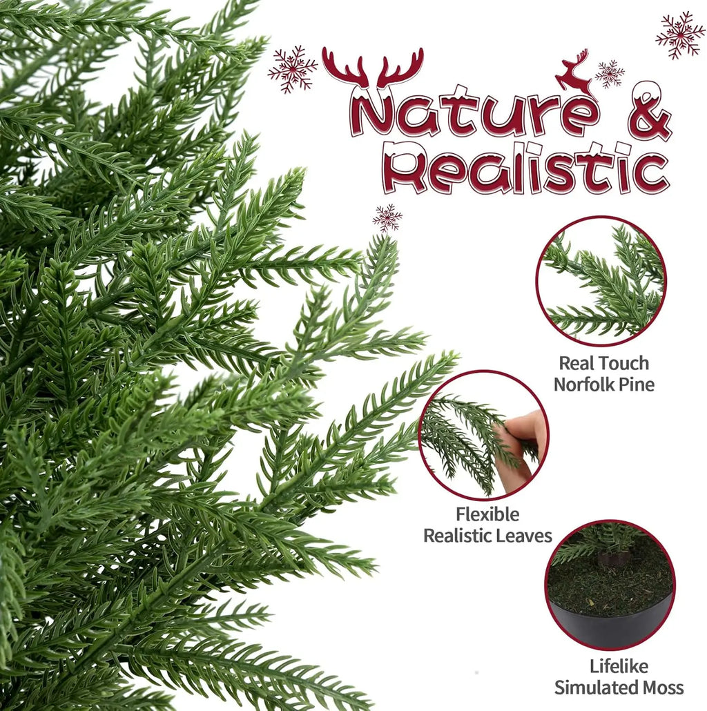 Artificial Norfolk Pine Trees — 4 ft, Set of 2, Black or White Planter