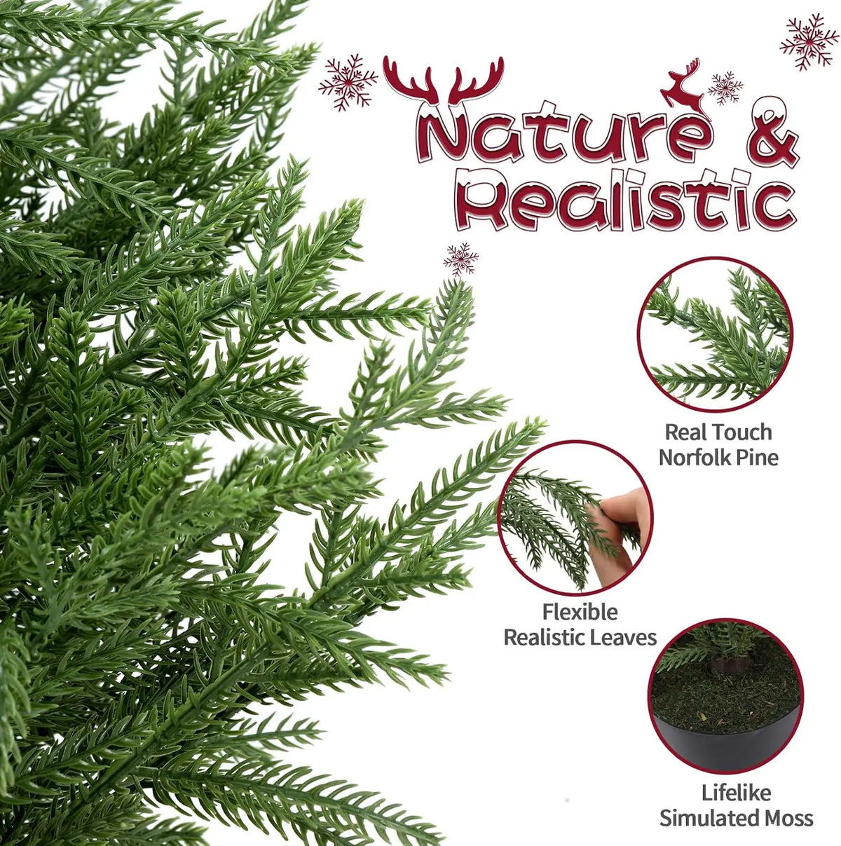Artificial Norfolk Pine Trees — 4 ft, Set of 2, Black or White Planter