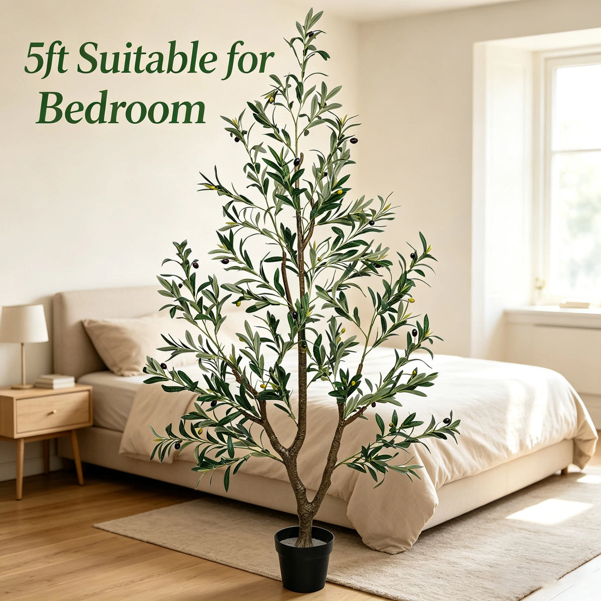 Artificial Olive Tree — 4.9 to 6.9 ft, Natural Wood Trunk