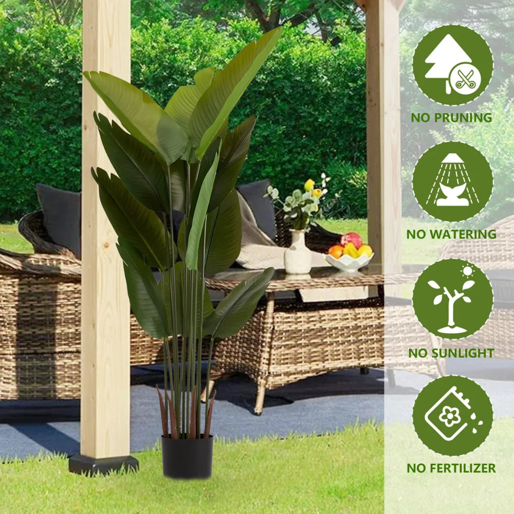 Artificial Bird of Paradise Plant — 5.2 ft, 12 Leaves, Set of 2