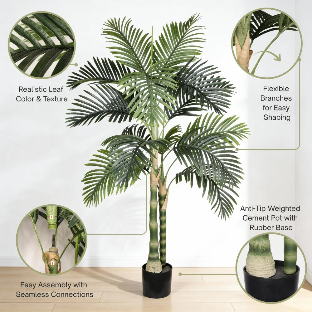 Artificial Golden Cane Palm Tree, Black Plastic Pot