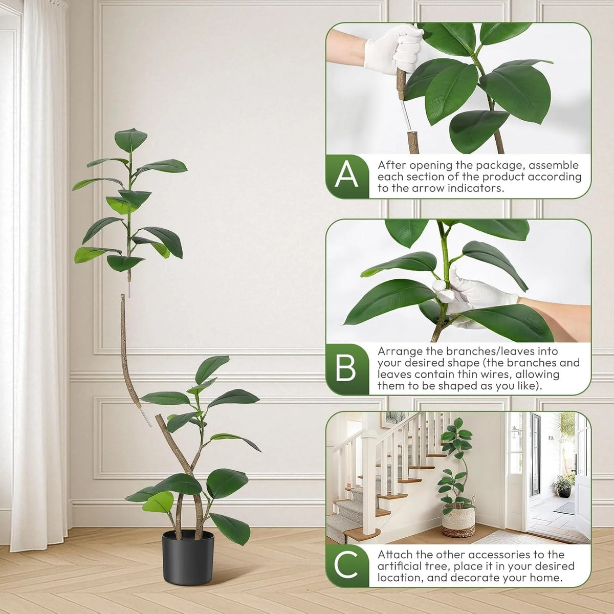 Artificial Fiddle Leaf Fig Tree — 7 ft, Black Resin Planter with Stone