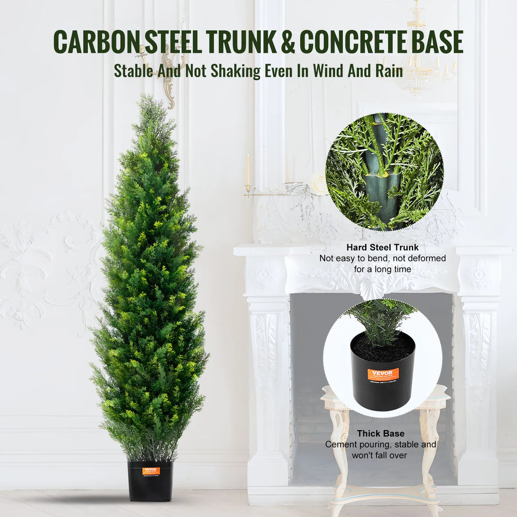 Artificial Cedar Topiary Tree — 3 to 5 ft, Carbon Steel Trunk with Cement Base