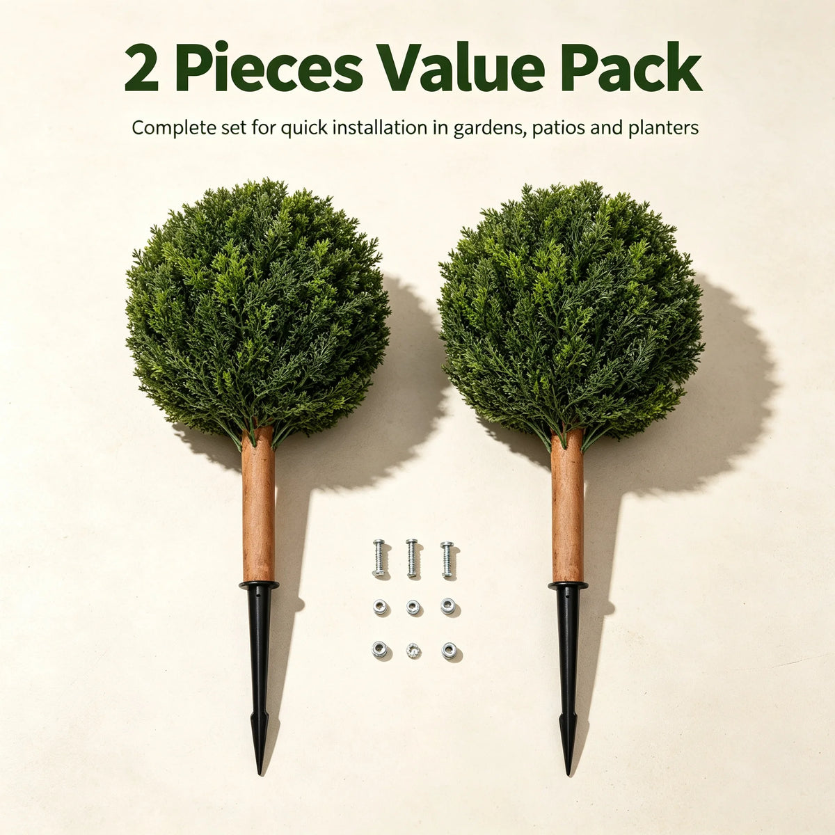 Artificial Cypress Trees — 2.3 ft, Set of 2 with Ground Spikes