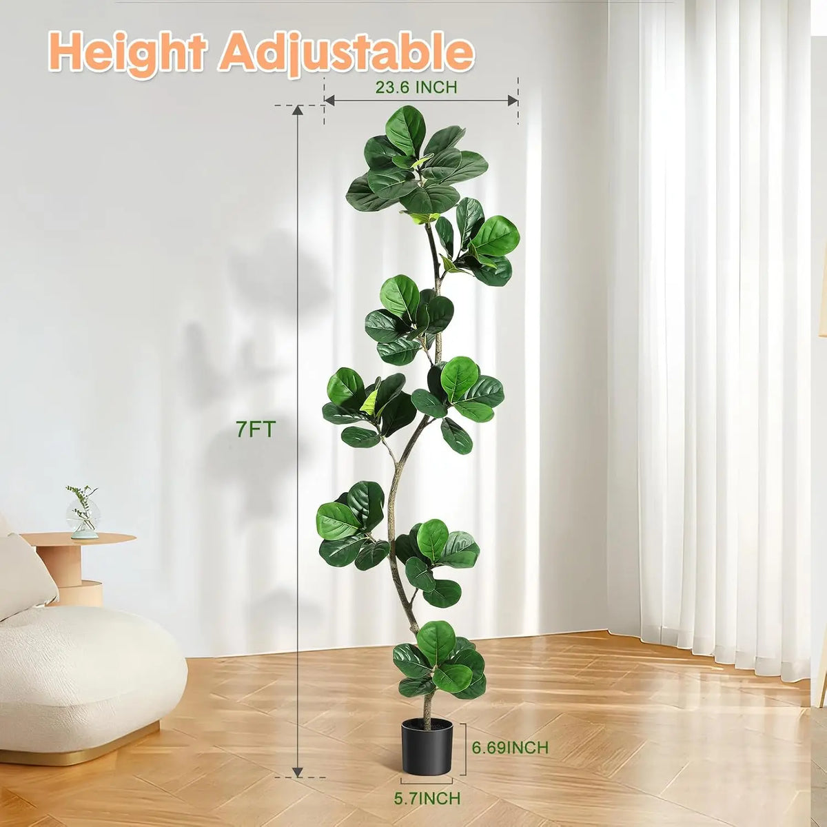 Artificial Fiddle Leaf Fig Tree — 4 to 6 ft, S-Shaped Trunk, Black Pot
