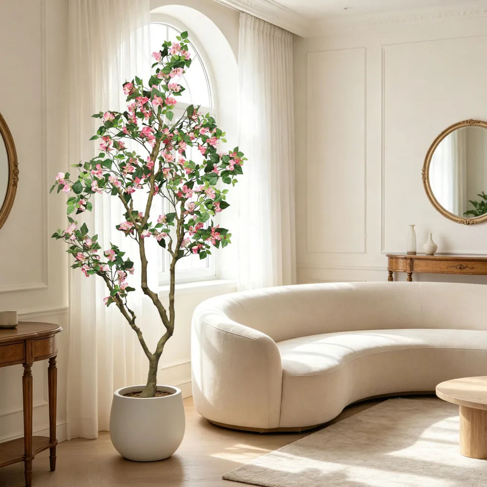 Artificial Bougainvillea Tree — 7 ft, Pink Silk Bracts, Cement-Filled Base