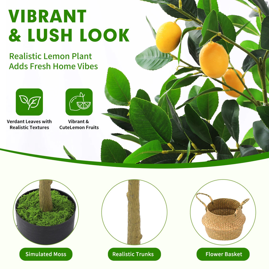 Artificial Lemon Tree — 6 ft, Faux Silk Foliage, Weighted Planter