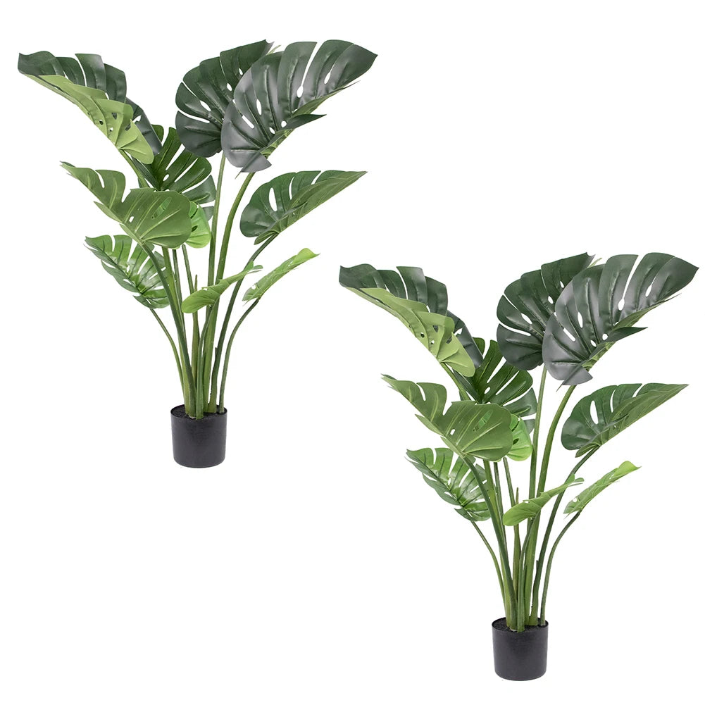 Artificial Monstera Deliciosa — 90 to 120 cm, Black Pot, Single or Pair