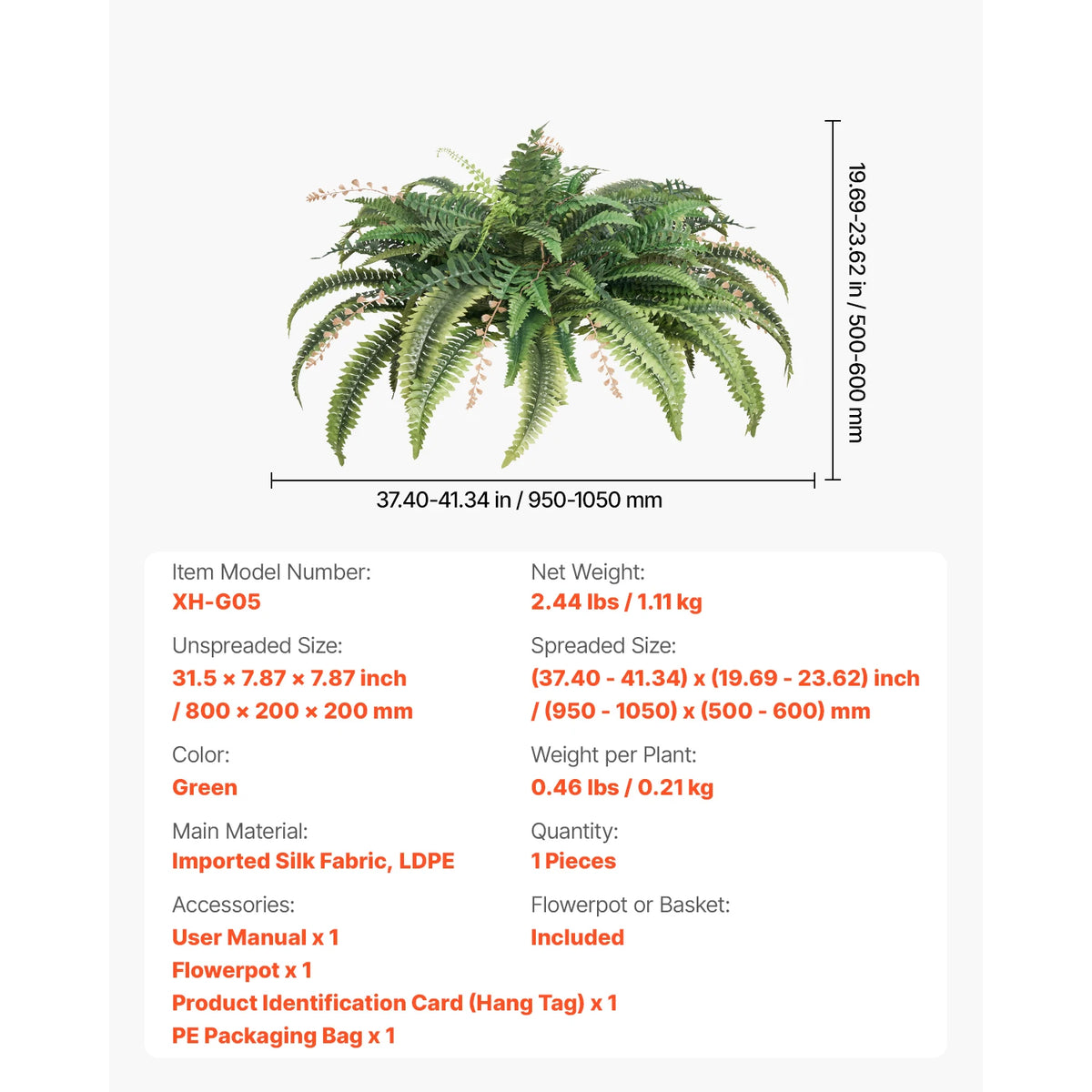 Artificial Boston Fern — 37 to 41 in Spread, 80 Branches
