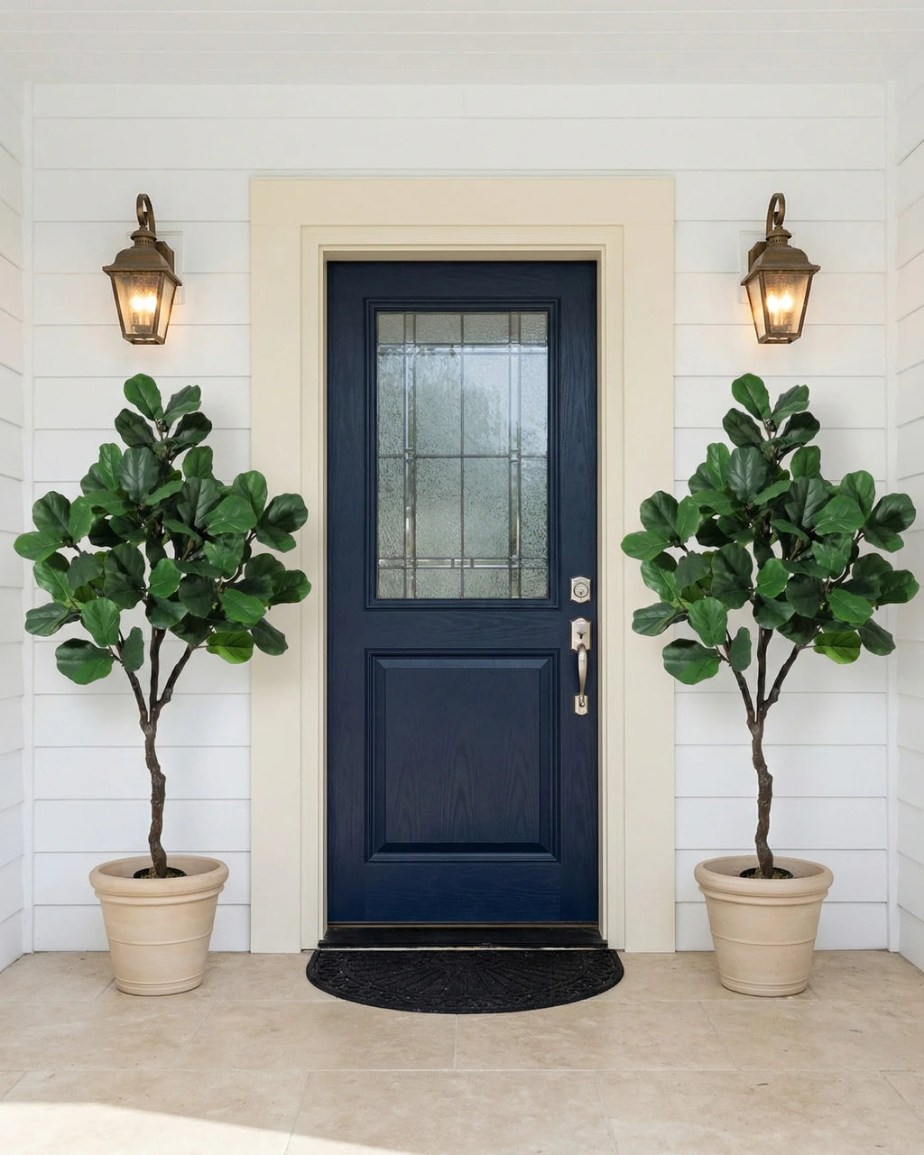 Artificial Fiddle Leaf Fig Tree — 4 to 6 ft, Black Planter with Weighted Base