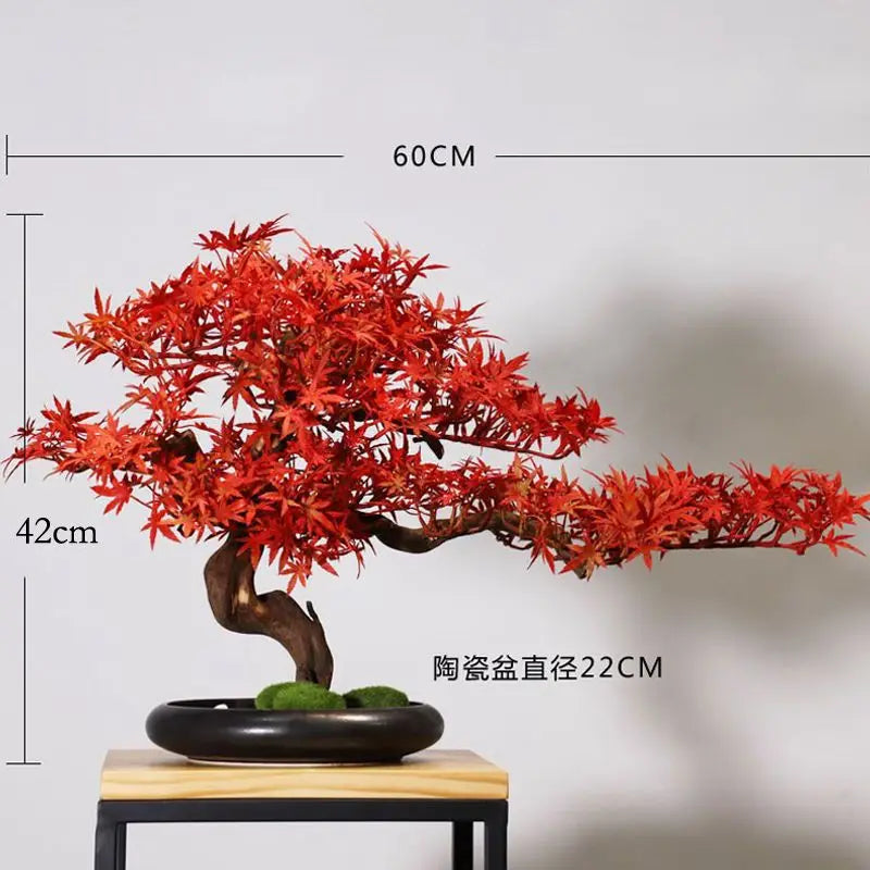 Artificial pine bonsai for a Zen landscape, branches trained into flat green pads