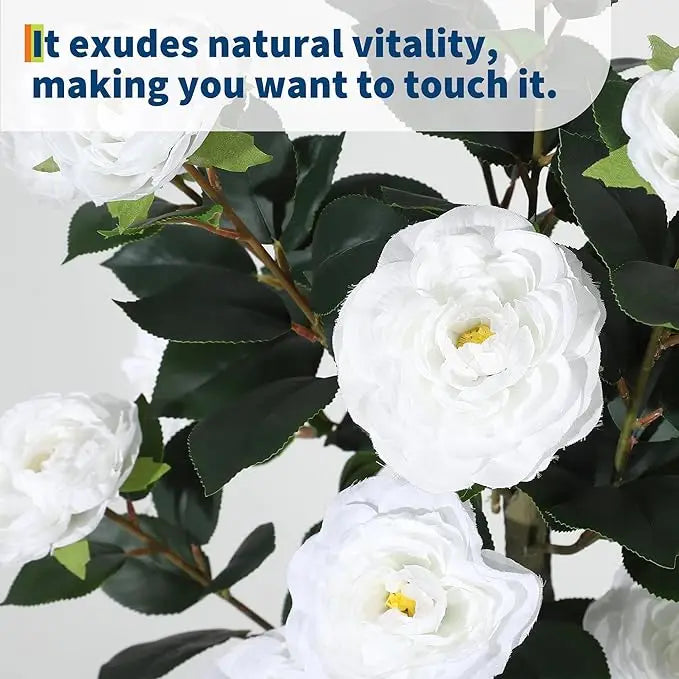 Artificial Camellia Tree — 3 to 5 ft, Silk Flowers in Red or White