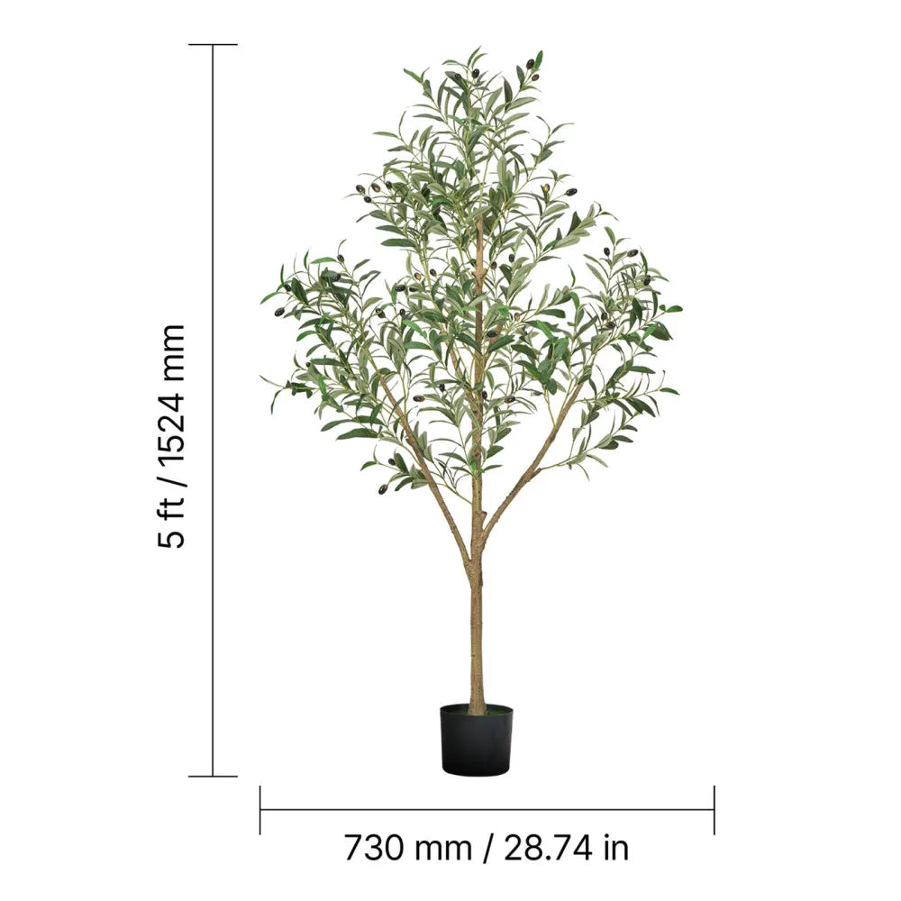 Artificial Olive Tree — 5 ft, Rubber Silk Foliage with Black Pot