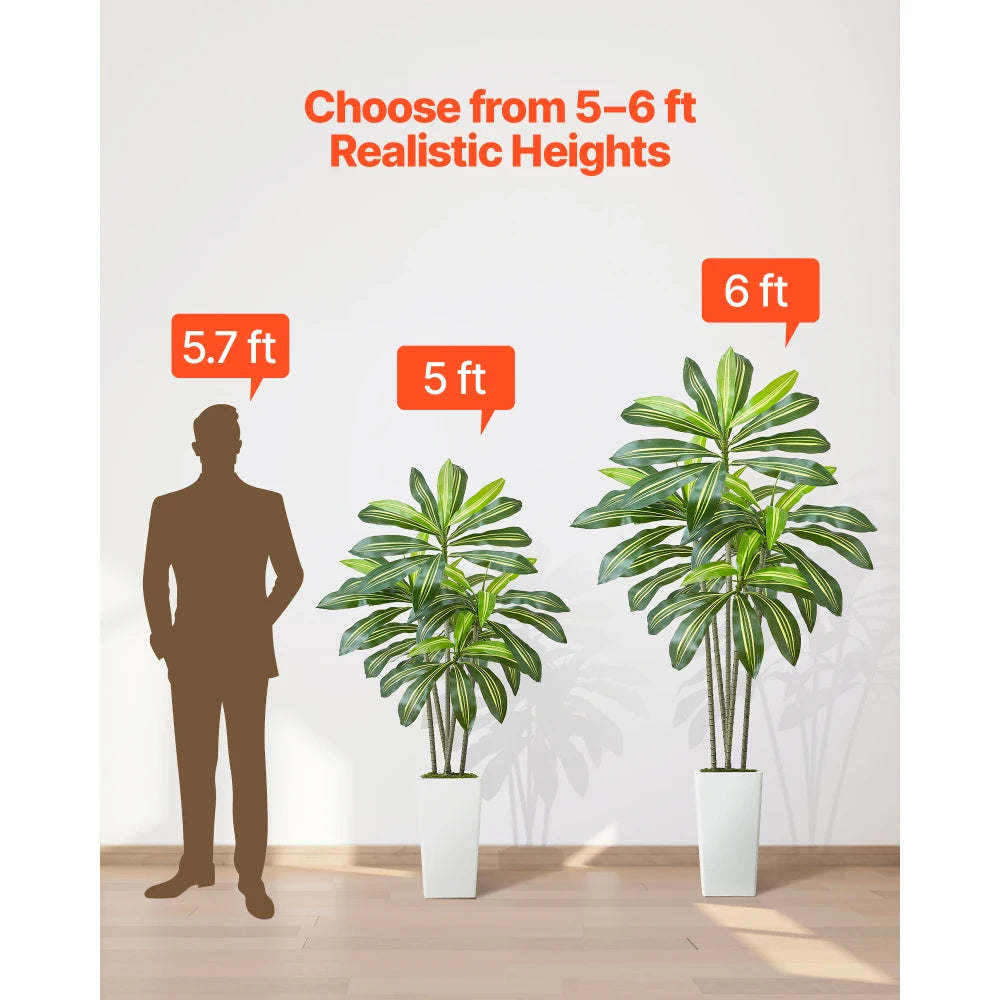 Artificial Dracaena Tree — 6 ft, White Planter with Moss Cover