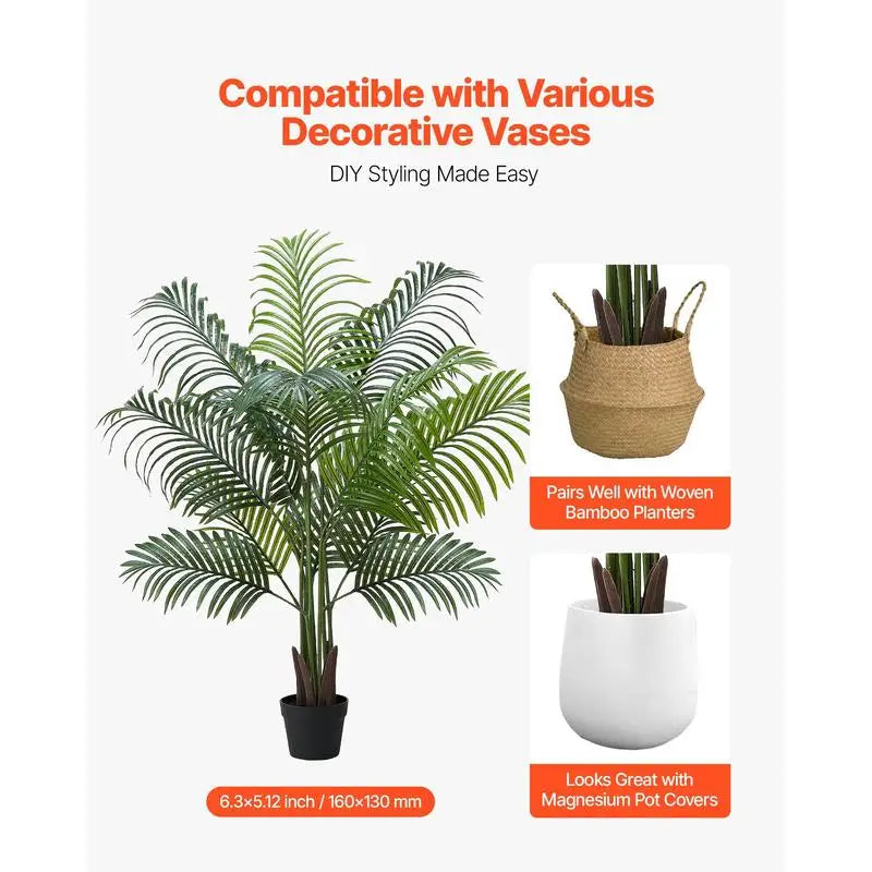 Artificial Areca Palm Tree — 5 ft, 12-Stem, White Tall Planter