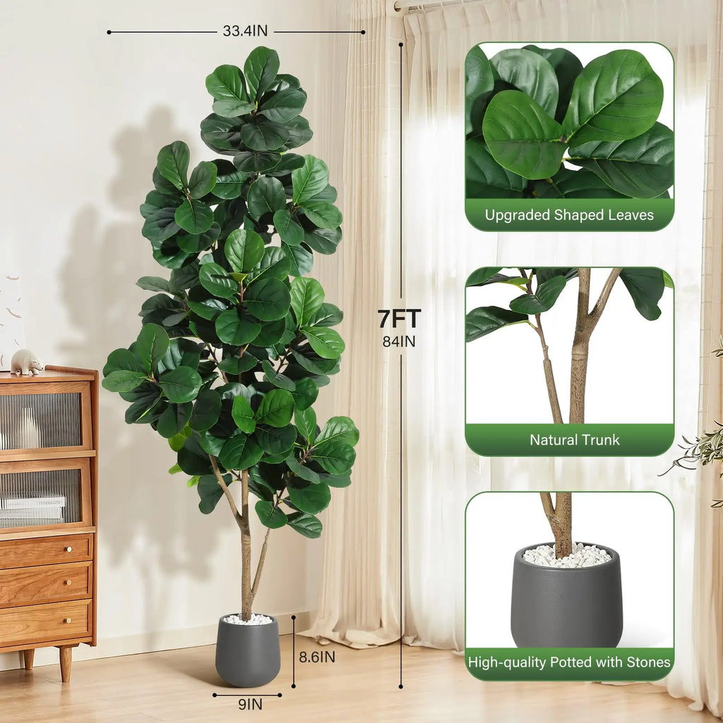 Artificial Fiddle Leaf Fig Tree — 4 to 7 ft, 48 to 141 Leaves by Height