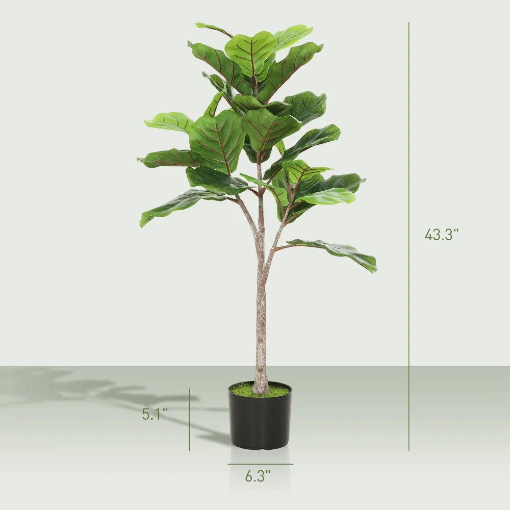 Artificial Fiddle Leaf Fig Tree — 3.6 ft, 28 Leaves, Flocked Soil Pot