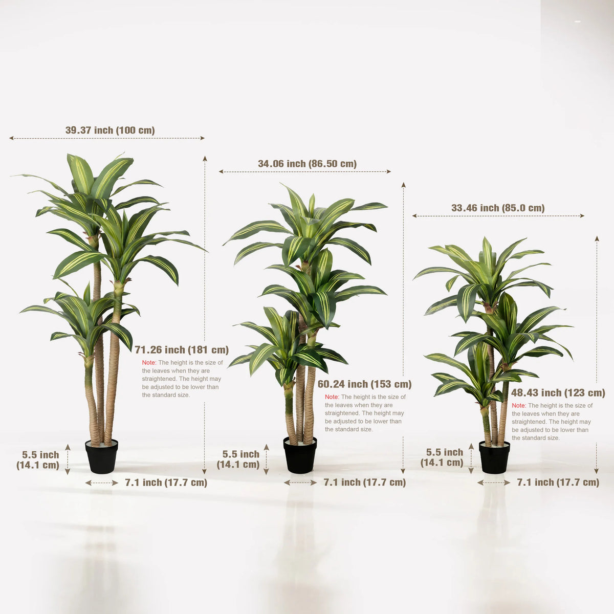 Artificial Dracaena Tree — 4 to 6 ft, Three-Stalk Design