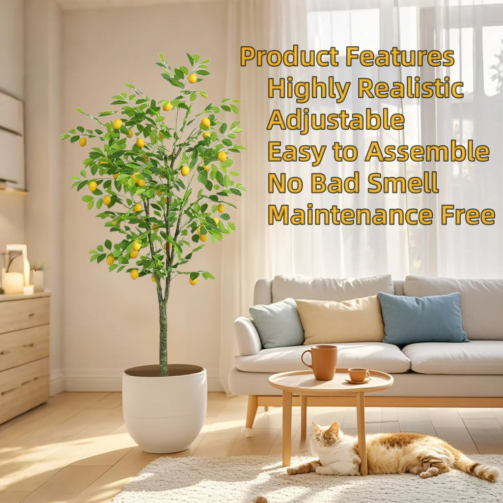 Artificial Lemon Tree — 180 cm, 20 Lemons in White Pot
